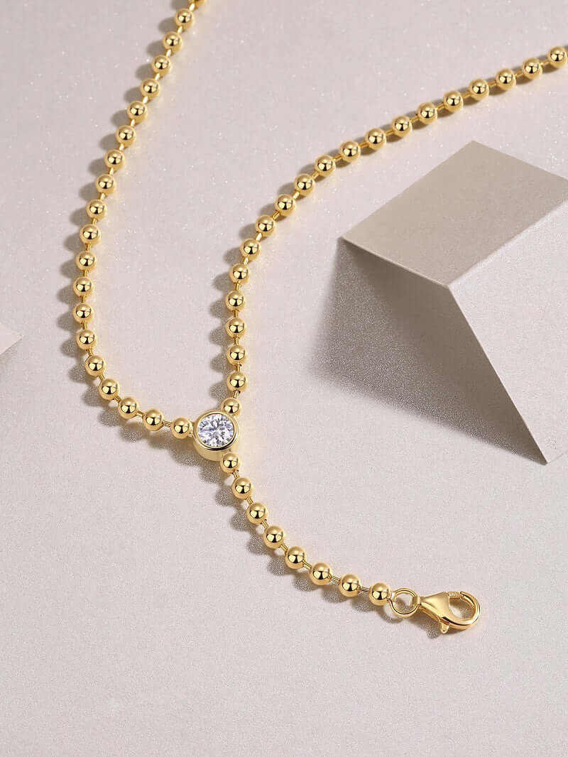 0.5 Carat Moissanite Necklace Pendant for Women – S925 Sterling Silver Gold Plated Diamond-Look Jewelry, Luxury Fashion Necklace Gift