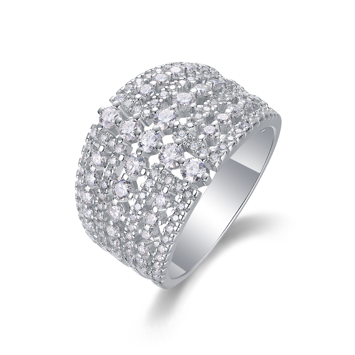 Moissanite wedding ring set featuring sparkling stones on an elegant S925 silver band with a platinum finish.