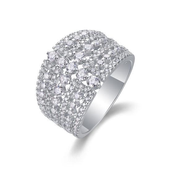Moissanite wedding ring set featuring sparkling stones on an elegant S925 silver band with a platinum finish.