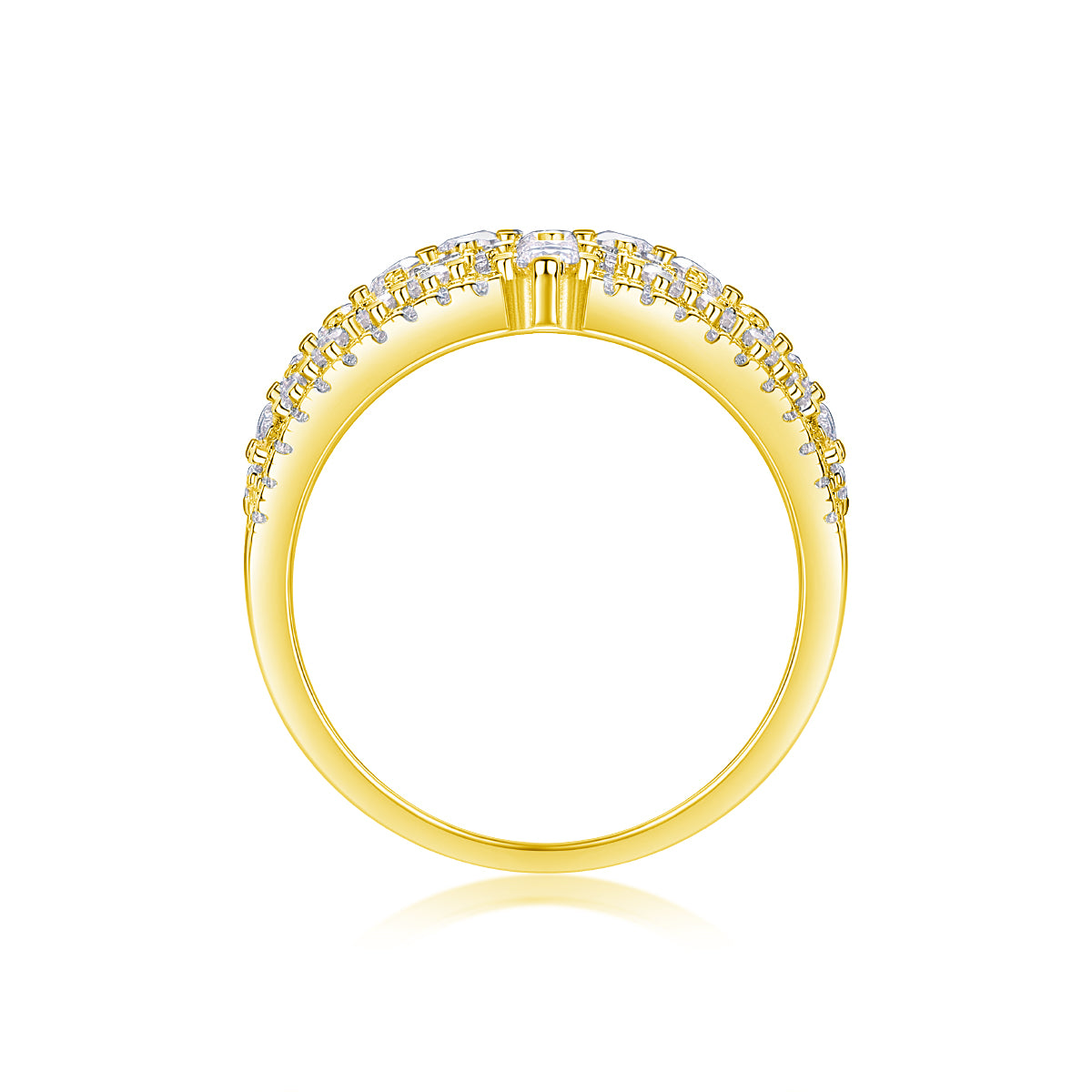 Ballet Of Time moissanite wedding ring set in gold, featuring intricate design and sparkling stones.