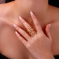 Moissanite wedding ring set worn on hand showcasing elegant design and gold-plated finish.