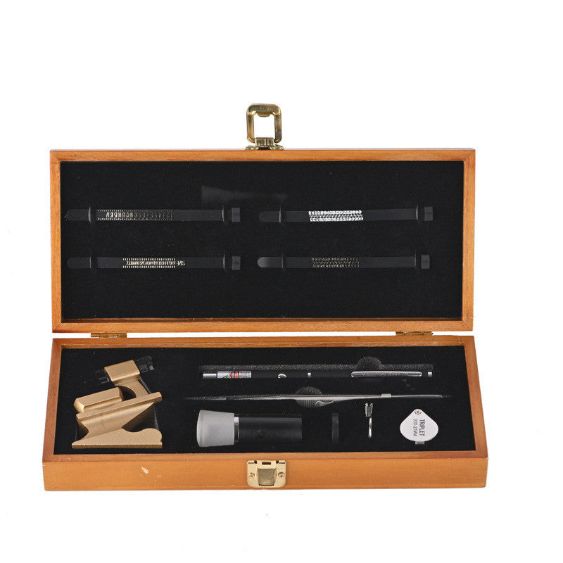 Diamond Identification Tool Set – Professional tools in a wooden box for gem testing and jewelry inspection.