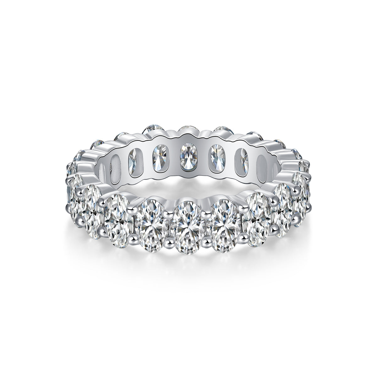 Moissanite wedding ring set featuring shimmering S925 silver with diamond-like gemstones.