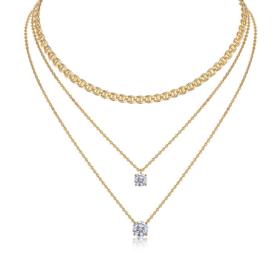 2-carat morganite pendant necklace featuring layered gold chains and sparkling stones for a luxurious look.