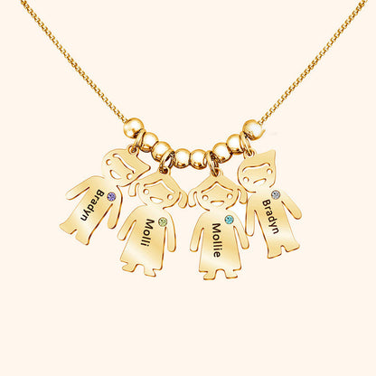 Custom doll pendant necklace featuring personalized kids name necklace for mothers and grandmothers.