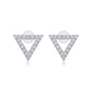 Moissanite earrings set in sterling silver with radiant triangle design, showcasing exceptional brilliance and sparkle.