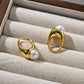 EA Ins Style French Retro Copper Plating 18K Real Gold Inlaid Pearl Ear Clip