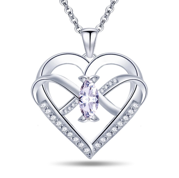 Infinity Butterfly Heart Necklace for Women in 14K White Gold Plated with Cubic Zirconia, a perfect love jewelry gift.