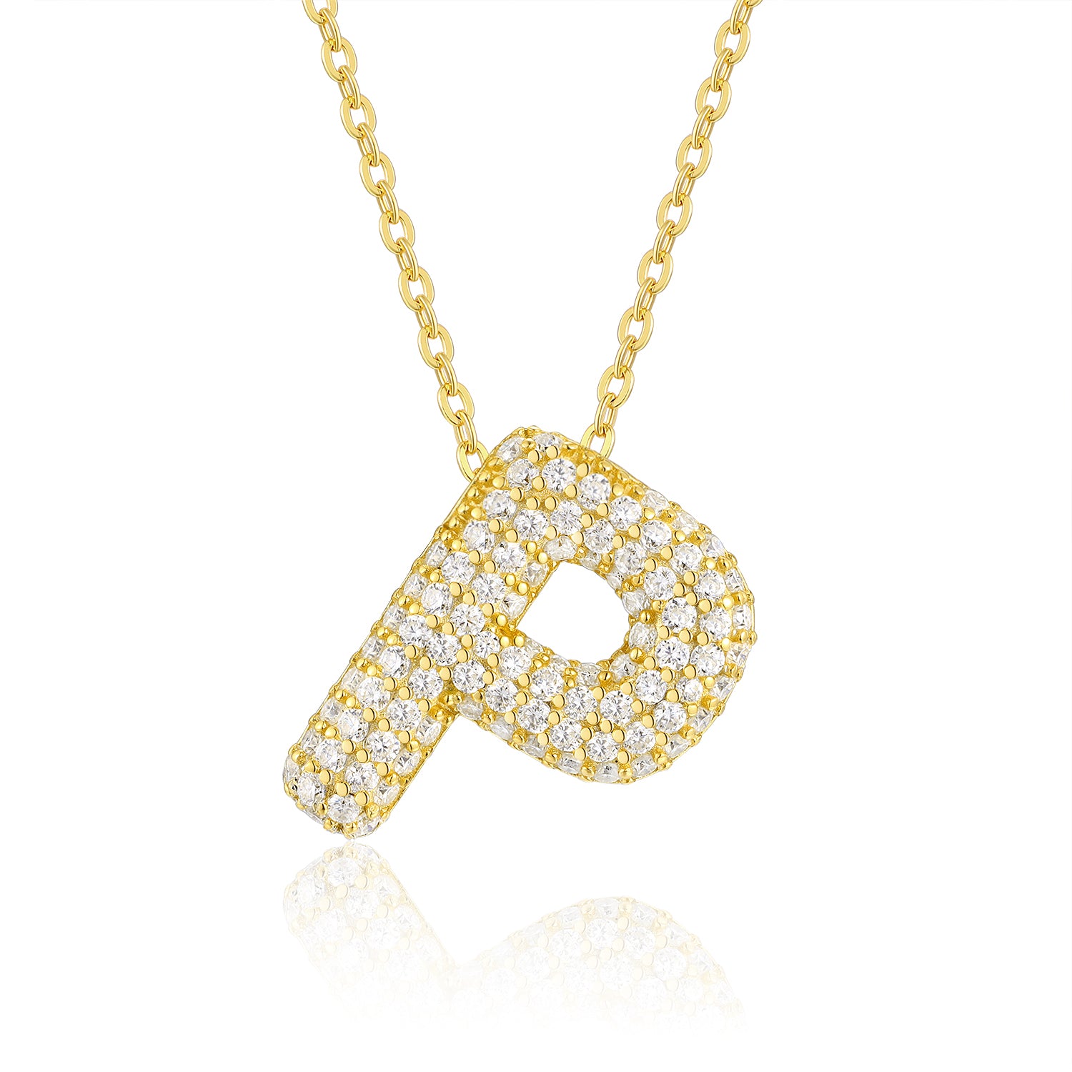 Personalized Moissanite Initial Necklace featuring a gold plated &