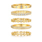 Moissanite wedding ring set featuring elegant gold-plated designs with sparkling stones for couples.