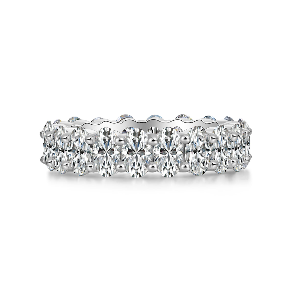 Luo Shen moissanite wedding ring set featuring an elegant design with egg-shaped moissanite stones in S925 silver.