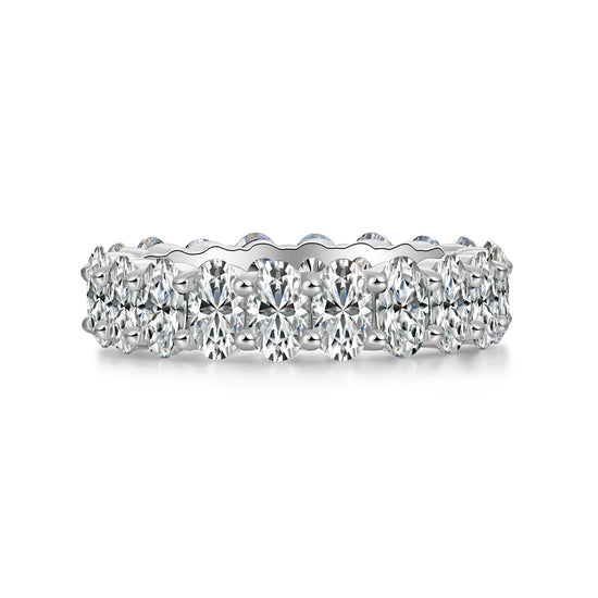 Luo Shen moissanite wedding ring set featuring an elegant design with egg-shaped moissanite stones in S925 silver.