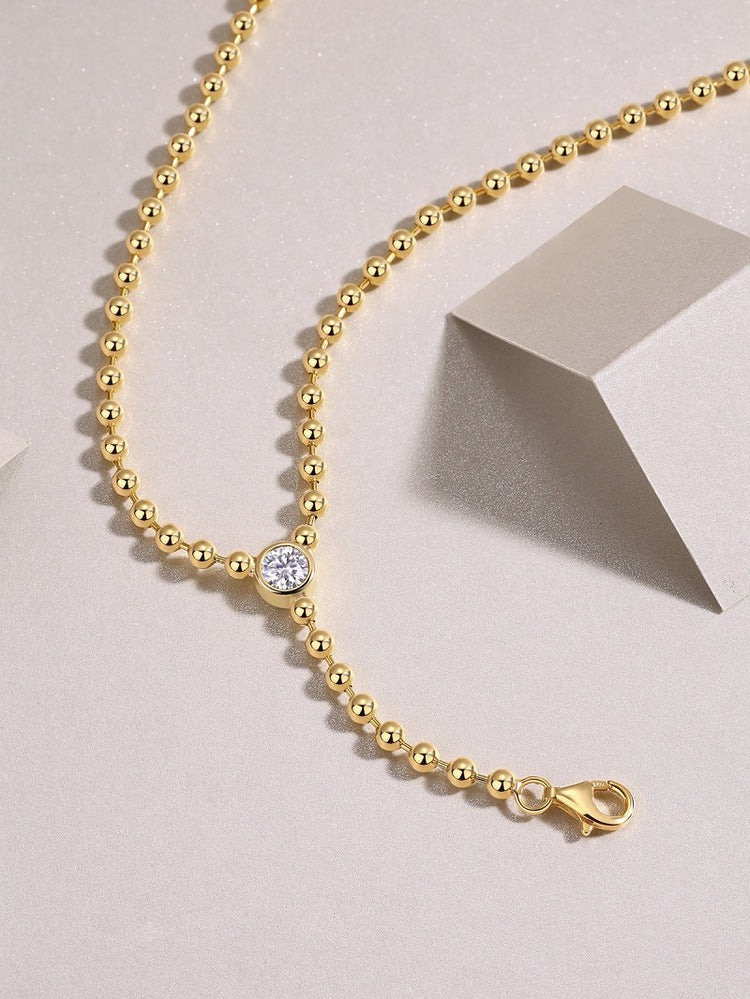 0.5 carat moissanite necklace for women, S925 sterling silver gold plated design, elegant jewelry.