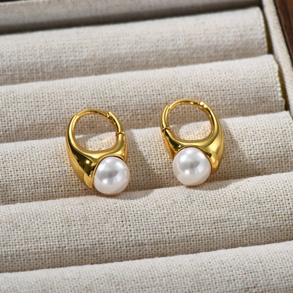 EA Ins Style French Retro Copper Plating 18K Real Gold Inlaid Pearl Ear Clip
