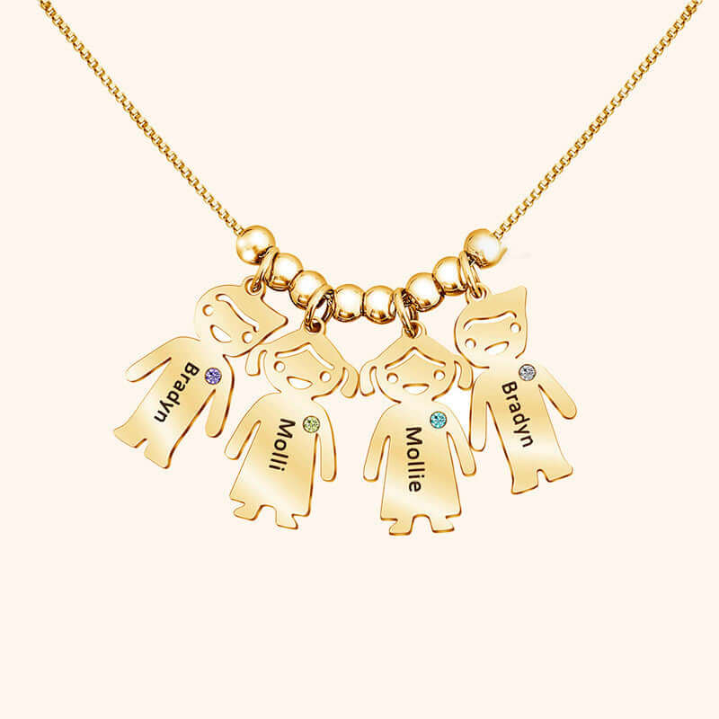 Custom Doll Diamond Engraved Kids Name Necklace – Personalized Family Love Pendant with engraved names.