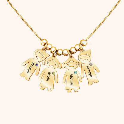 Custom Doll Diamond Engraved Kids Name Necklace – Personalized Family Love Pendant with engraved names.
