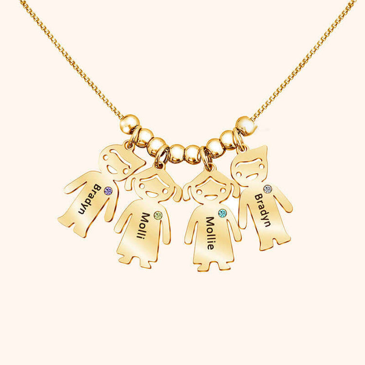 Custom Doll Diamond Engraved Kids Name Necklace – Personalized Family Love Pendant with engraved names.
