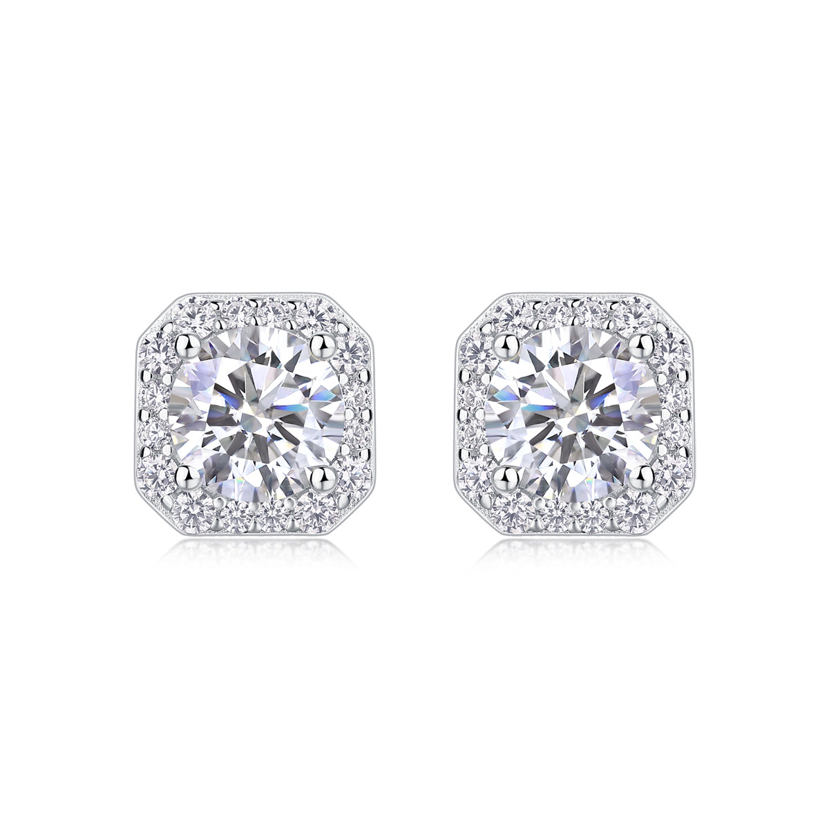 1Heart Rose Luxury Fashion Moissanite diamond stud earrings in S925 silver with diamond accents.