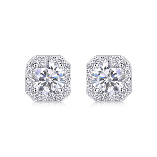 1Heart Rose Luxury Fashion Moissanite diamond stud earrings in S925 silver with diamond accents.