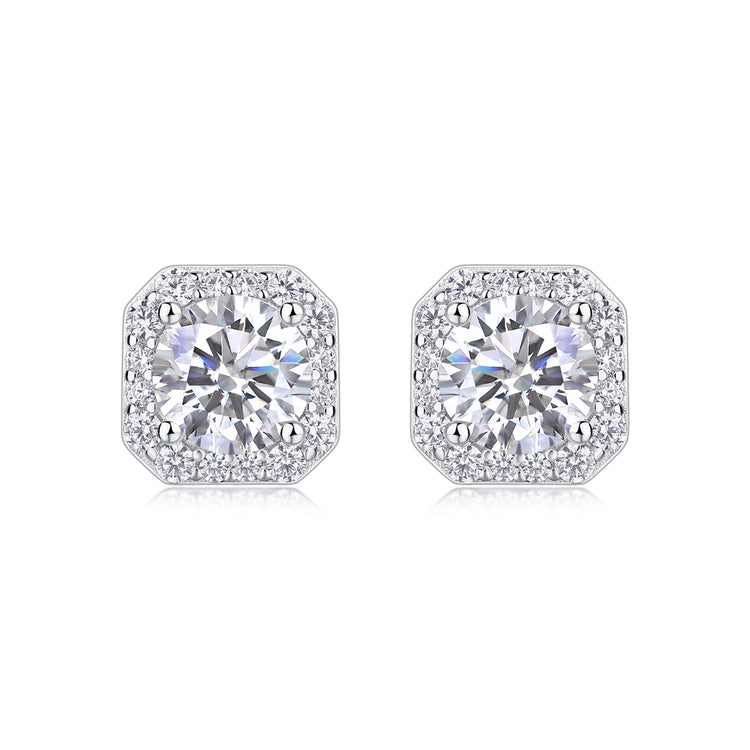 1Heart Rose Luxury Fashion Moissanite diamond stud earrings in S925 silver with diamond accents.