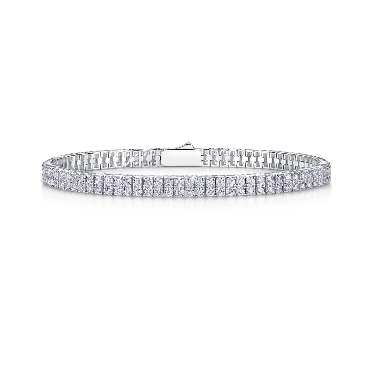 Luxury morganite diamond bracelet set with sparkling stones, showcasing a shimmering platinum-plated design.