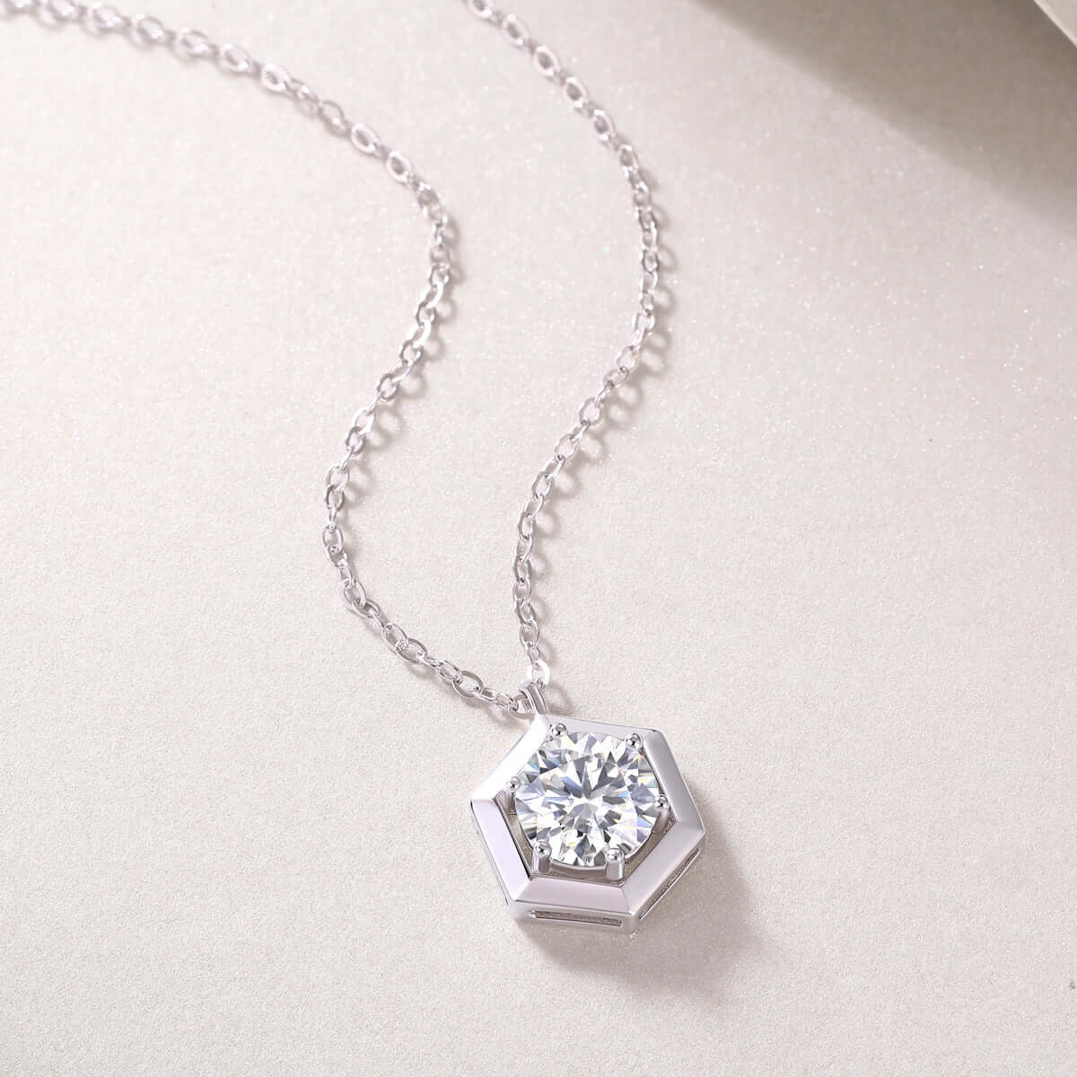 Geometric Luxe™ 1 Carat Moissanite Pendant Necklace – S925 Sterling Silver on a delicate chain.