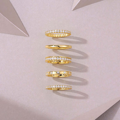 Golden Stars Moissanite Ring Set – S925 Sterling Silver Gold-Plated Jewelry stacked rings in gold with sparkling moissanite accents.