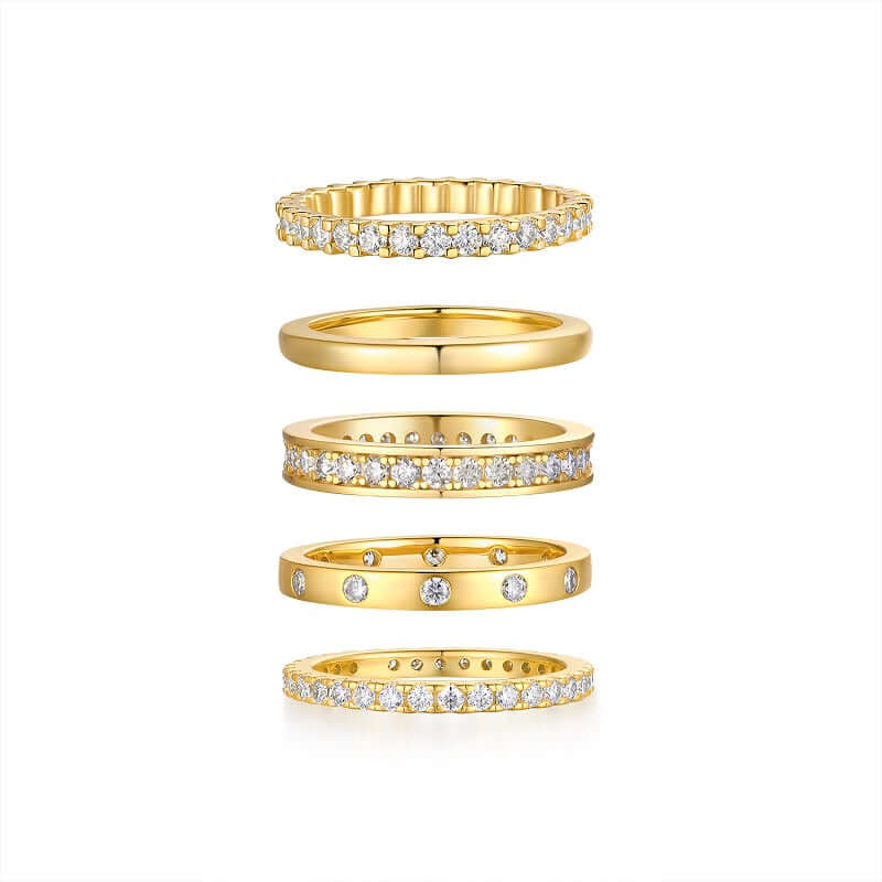 Golden Stars Moissanite Ring Set – S925 Sterling Silver Gold-Plated Jewelry featuring elegant gold rings.