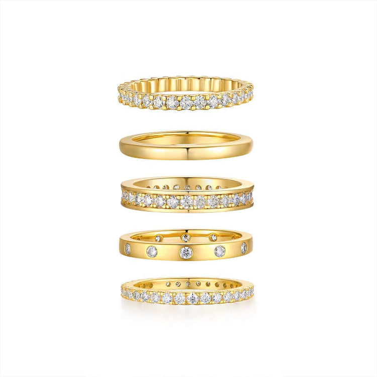 Golden Stars Moissanite Ring Set – S925 Sterling Silver Gold-Plated Jewelry featuring elegant gold rings.