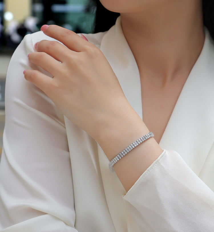 Light And Shadow Around The Wrist - Set With Top Quality Morganite On S925 Silver Electroplated Platinum Hand Chain Diamond Jewelry Bracelet Luxury Fashion Jewelry worn elegantly.