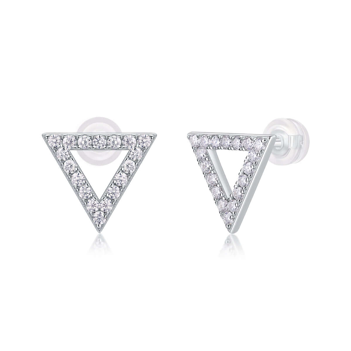 Moissanite Earrings Set – Sterling Silver Studs featuring triangle design with sparkling moissanite stones.