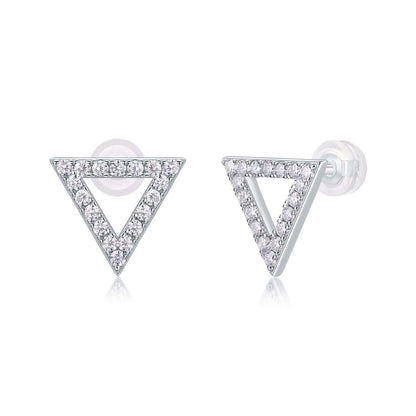 Moissanite Earrings Set – Sterling Silver Studs featuring triangle design with sparkling moissanite stones.