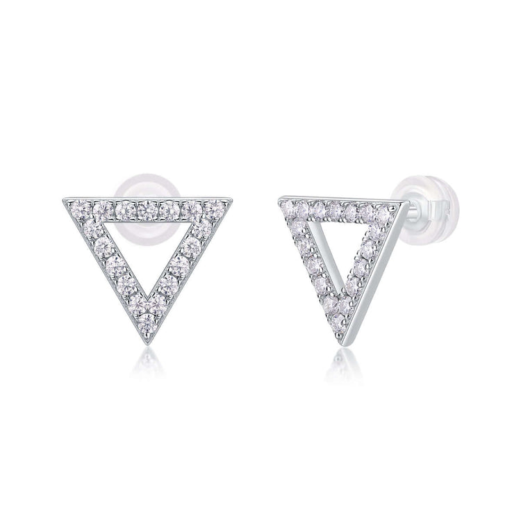 Moissanite Earrings Set – Sterling Silver Studs featuring triangle design with sparkling moissanite stones.