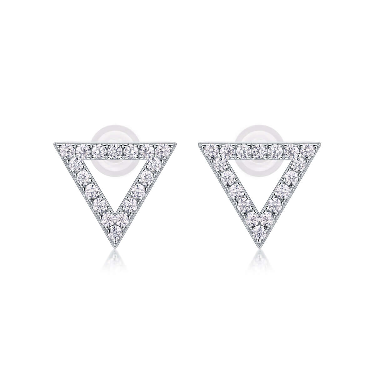 Moissanite Earrings Set – Sterling Silver Studs featuring triangular design and sparkling moissanite stones.
