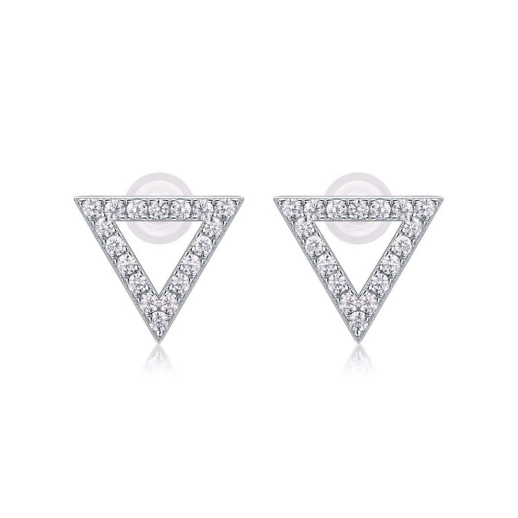 Moissanite Earrings Set – Sterling Silver Studs featuring triangular design and sparkling moissanite stones.