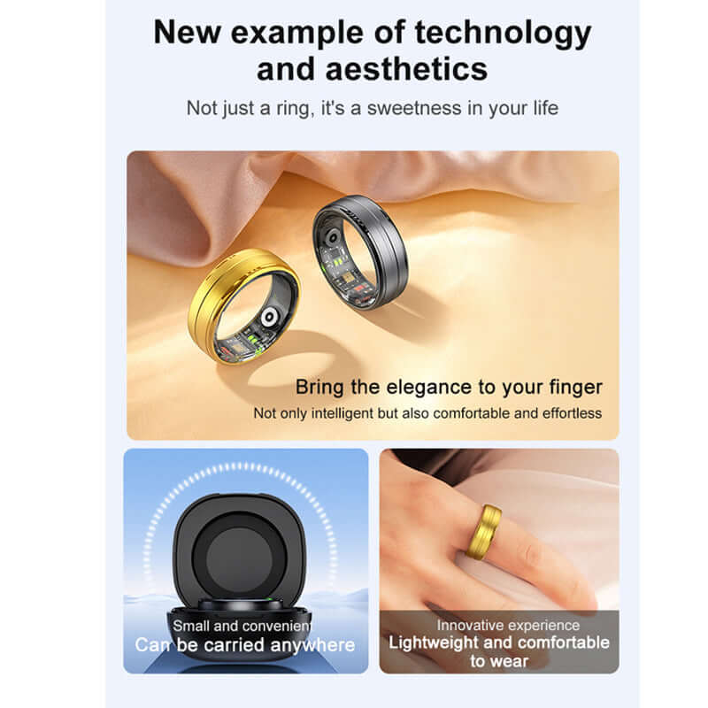 R6 Smart Health Ring – Sleep, Heart Rate & Blood Oxygen Monitor | 5ATM Waterproof Fitness Tracker displayed elegantly