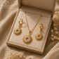 Sun Goddess™ Gold Jewelry Set featuring sunburst pendant necklace and matching earrings in a luxurious gold-tone finish.